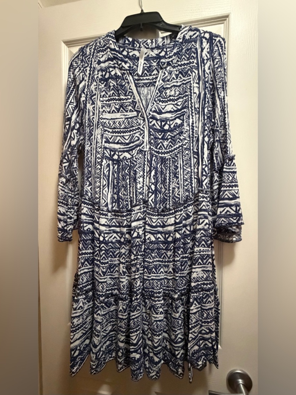 NWOT Navy and White Boho Printed Tunic Dress